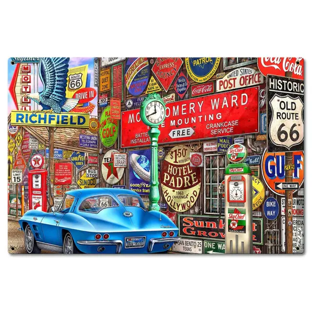Along Route 66 Plasma Cut Steel Sign 24"x12"