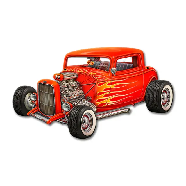 Red Hot Rod Plasma Cut Steel Sign 18"x10"