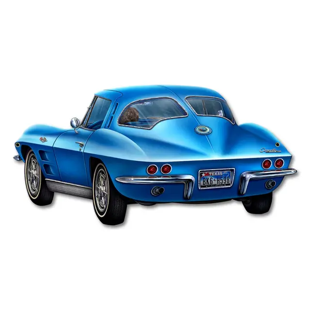1963 Blue Corvette Cut out Plasma Cut Steel Sign 18"x8"