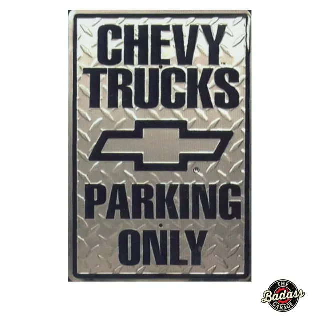 Chevy Trucks Only 18" Diamond Plated Tin Parking Sign