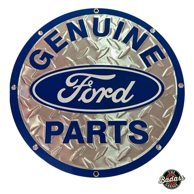 Genuine Ford 12" Diamond Plate Round Tin Sign