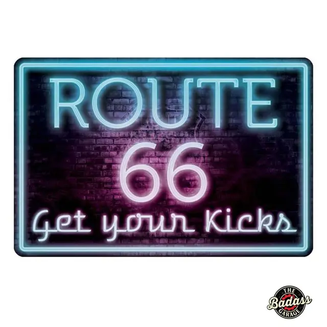 Route 66 Neon Background 12" Embossed Tin Parking Sign