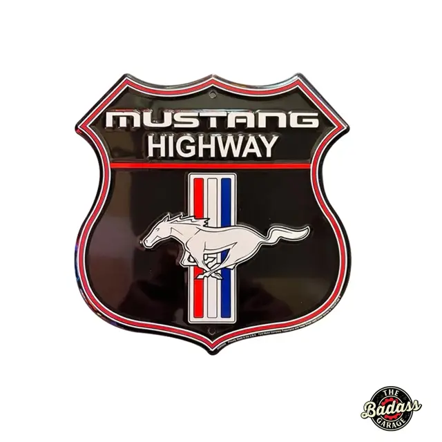 Mustang Highway 12" Shield Embossed Tin Sign