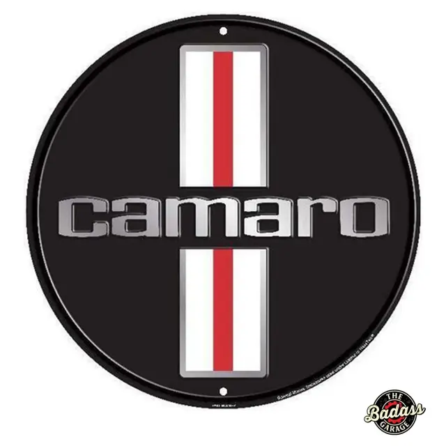 Camaro Black 12" Round Embossed Tin Sign