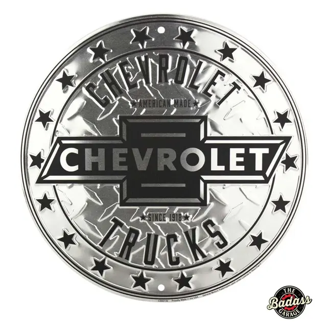 Chevy Trucks 12" Diamond Plate Round Tin Sign