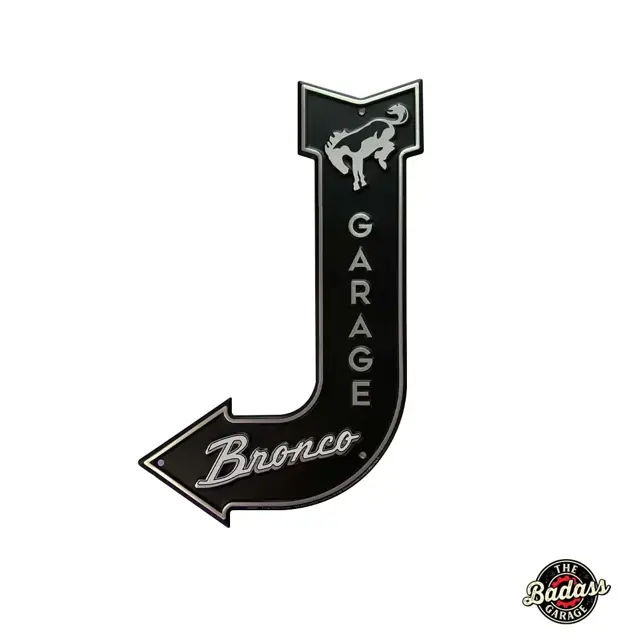 Bronco Garage 17" Embossed Tin J Arrow Sign