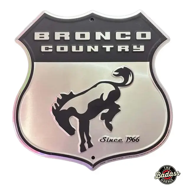 Bronco Country Highway 12" Shield Embossed Tin Sign