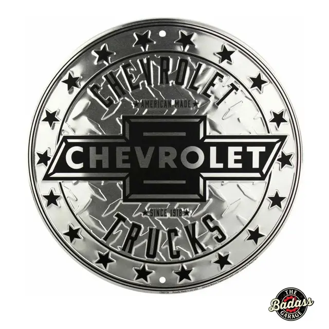 Chevy Truck 24" Round Diamond Plate Tin Sign
