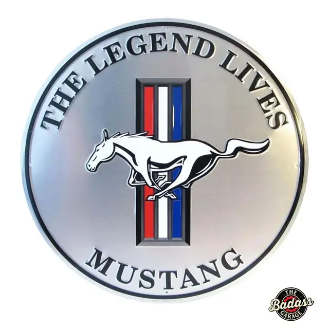 Ford Mustang Silver 24" Round Embossed Tin Sign