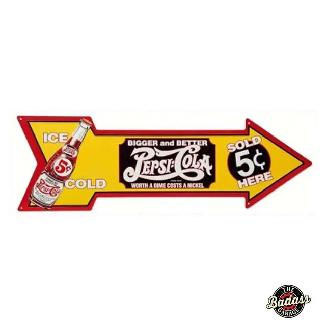 Pepsi:Cola 5 cent 27" Embossed Tin Arrow Sign