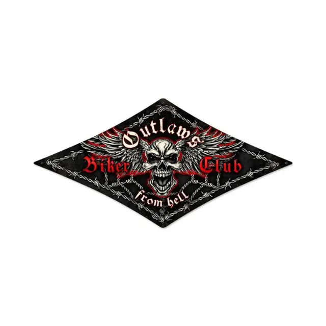 Outlaws Biker Club Plasma Cut Steel Sign 24"x14"