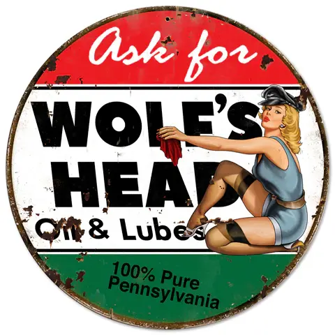 Wolf's Head Oil Plasma Cut Round Steel Sign 14"x14"