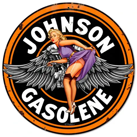 Johnson Gasolene Plasma Cut Round Steel Sign 14"x14"