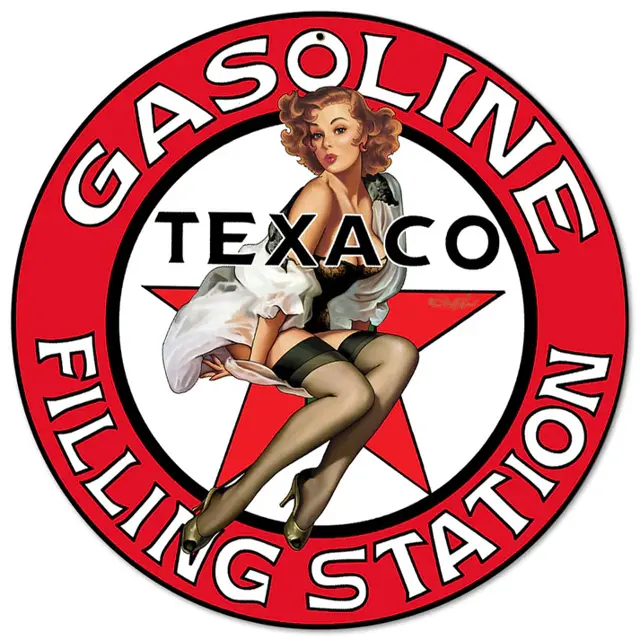 Texaco Girl Plasma Cut Round Steel Sign 14"x14"