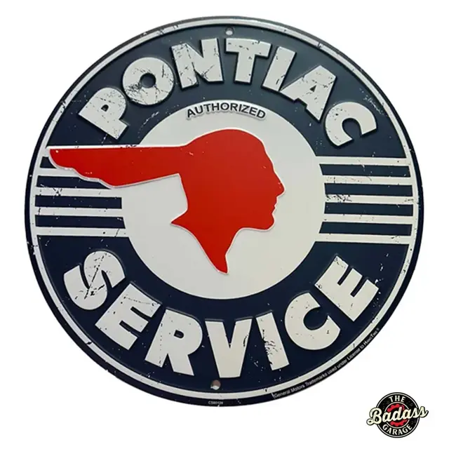 Pontiac Service Weathered 12" Round Embossed Tin Sign