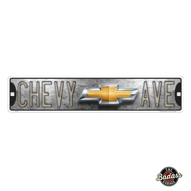 Chevy Ave Gold Bowtie 24" Embossed Tin Street Sign