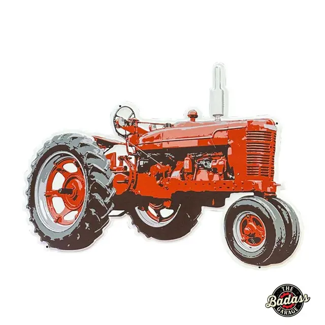 Red Tractor Die Cut Embossed Tin Sign