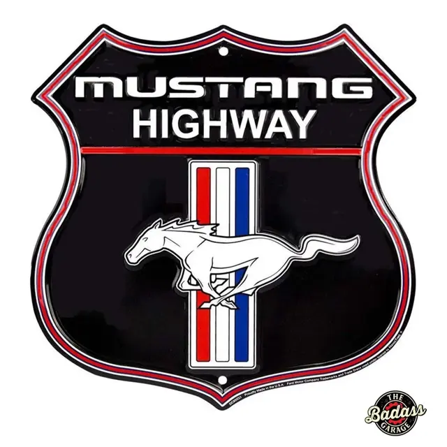 Mustang HWY 24" Die Cut Shield Embossed Tin Sign